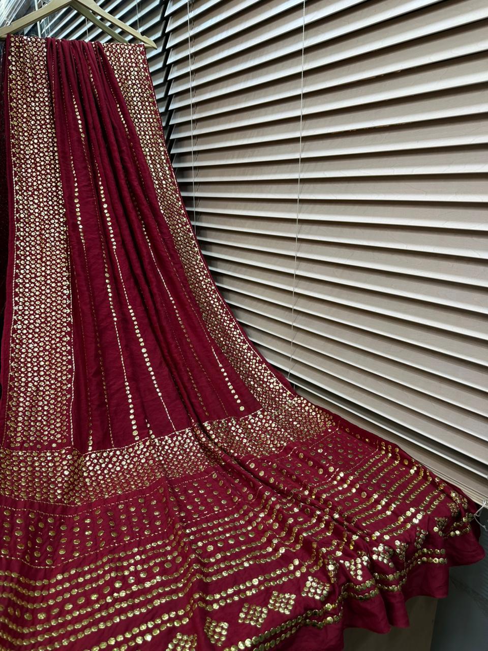 Royal Radiance β Maroon Mirror Work Ensemble with Pure Gijji Silk Dupatta